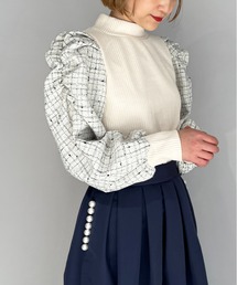 PICCIN | チェック切り替えリブニットプルオーバー(Tシャツ/カットソー)