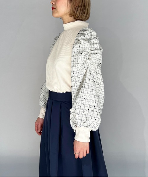 PICCIN(ピッチン)の「チェック切り替えリブニットプルオーバー(Tシャツ/カットソー・レディース・オフホワイト/ブラック・M/L)」の12枚目の写真