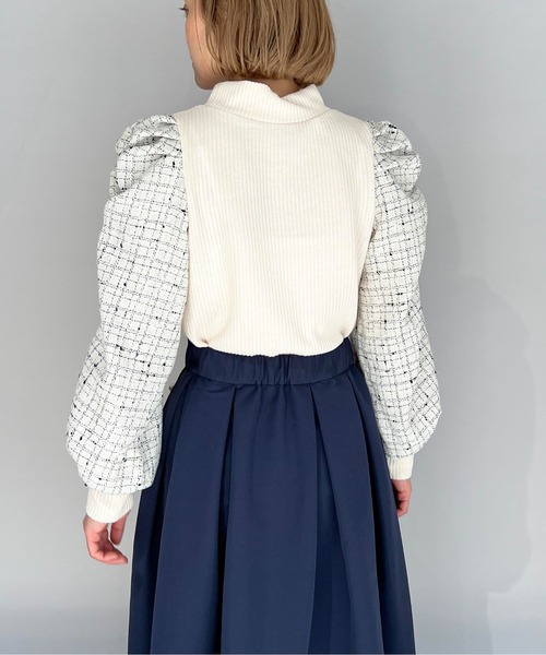 PICCIN(ピッチン)の「チェック切り替えリブニットプルオーバー(Tシャツ/カットソー・レディース・オフホワイト/ブラック・M/L)」の13枚目の写真