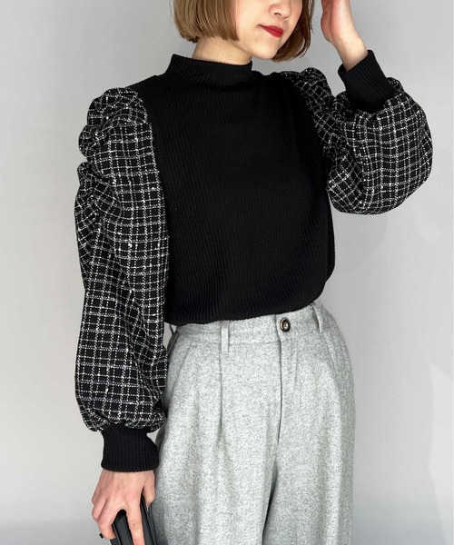 PICCIN(ピッチン)の「チェック切り替えリブニットプルオーバー(Tシャツ/カットソー・レディース・オフホワイト/ブラック・M/L)」の7枚目の写真