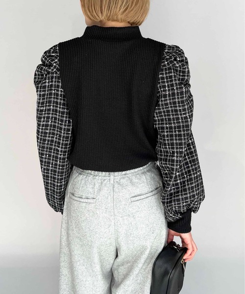 PICCIN(ピッチン)の「チェック切り替えリブニットプルオーバー(Tシャツ/カットソー・レディース・オフホワイト/ブラック・M/L)」の5枚目の写真