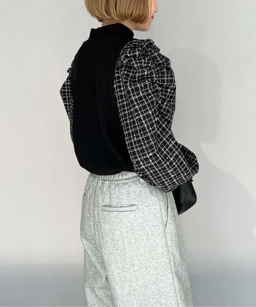 PICCIN(ピッチン)の「チェック切り替えリブニットプルオーバー(Tシャツ/カットソー・レディース・オフホワイト/ブラック・M/L)」の4枚目の写真