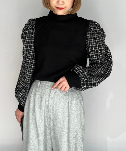 PICCIN(ピッチン)の「チェック切り替えリブニットプルオーバー(Tシャツ/カットソー・レディース・オフホワイト/ブラック・M/L)」の3枚目の写真