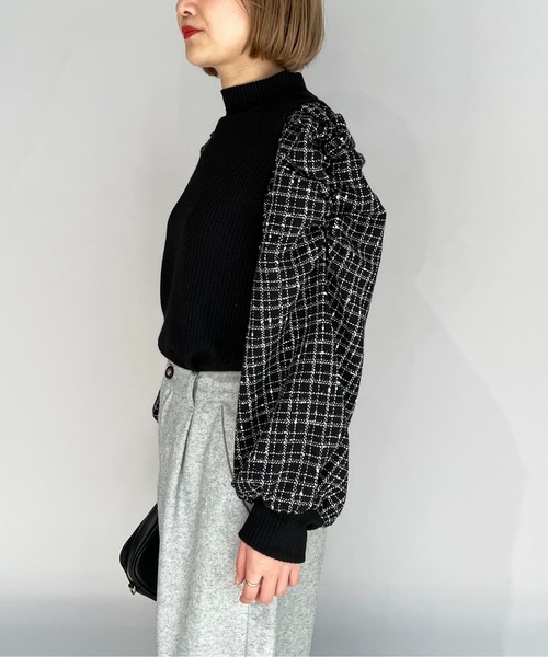 PICCIN(ピッチン)の「チェック切り替えリブニットプルオーバー(Tシャツ/カットソー・レディース・オフホワイト/ブラック・M/L)」の6枚目の写真