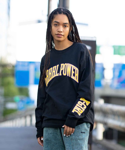 X-girl（エックスガール）の「GRRRRL POWER L/S TEE（Tシャツ/カットソー・レディース・オレンジ/ホワイト/ブラック・M/L/S/XL）」の3枚目の写真