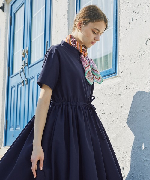 PURIL（ピュリル）の「【PURIL】スタンドカラー2wayウェストリボン付き 半袖ゆるシャツワンピース（シャツワンピース・レディース・ベージュ/ネイビー/ブルー・S/M）」の18枚目の写真