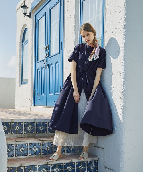 PURIL（ピュリル）の「【PURIL】スタンドカラー2wayウェストリボン付き 半袖ゆるシャツワンピース（シャツワンピース・レディース・ベージュ/ネイビー/ブルー・S/M）」の22枚目の写真