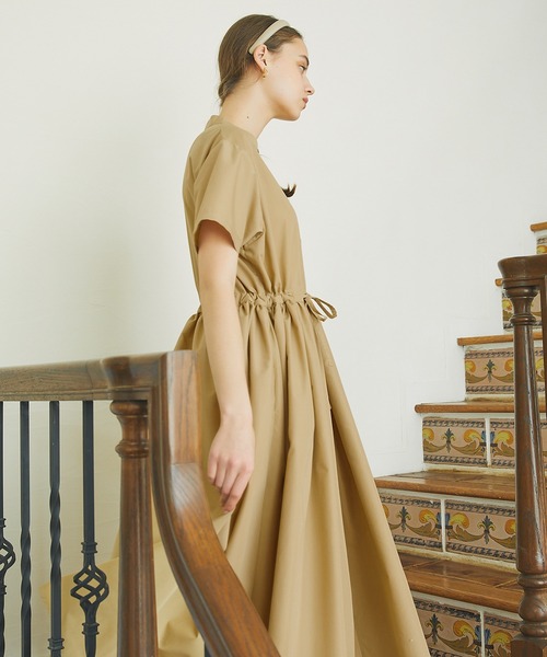 PURIL（ピュリル）の「【PURIL】スタンドカラー2wayウェストリボン付き 半袖ゆるシャツワンピース（シャツワンピース・レディース・ベージュ/ネイビー/ブルー・S/M）」の7枚目の写真