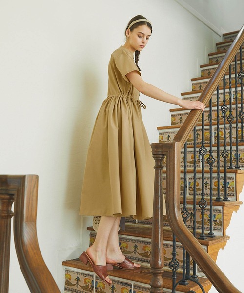 PURIL（ピュリル）の「【PURIL】スタンドカラー2wayウェストリボン付き 半袖ゆるシャツワンピース（シャツワンピース・レディース・ベージュ/ネイビー/ブルー・S/M）」の15枚目の写真