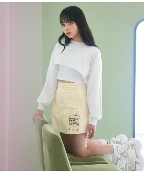 ANAP GｉRL（アナップガール）の「刺繍ショートトップス×タンクトップセット（Tシャツ/カットソー・キッズ・ホワイト/イエロー/ピンク・SMALL/MEDIUM）」の13枚目の写真