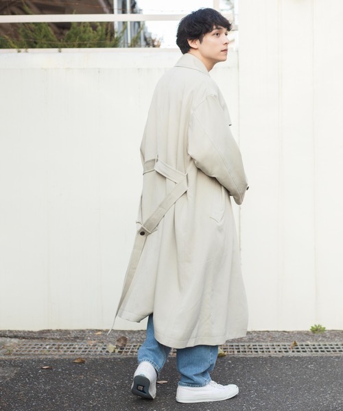 WEGO（ウィゴー）の「WEGO/ルーズチェスターコート（チェスターコート・メンズ・ブラック/ベージュ・MEDIUM/LARGE）」の8枚目の写真