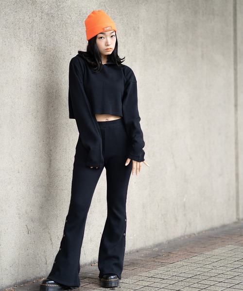 X-girl（エックスガール）の「BOX LOGO KNIT CAP（ニットキャップ/ビーニー・レディース・ブラック/グレー/オレンジ/ライトグリーン・ONE SIZE）」の6枚目の写真