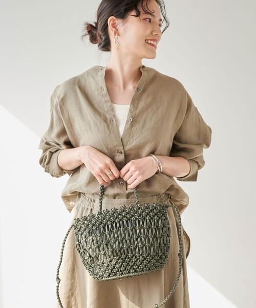 green label relaxing（グリーンレーベルリラクシング）の「HAND.M メッシュバッグ（ショルダーバッグ・レディース・シルバー/ダークグレー/イエロー/ホワイト・FREE）」の2枚目の写真