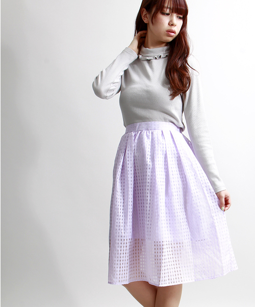 WEGO（ウィゴー）の「WEGO/オーガンジーミディスカート（スカート・レディース・ホワイト/ブラック/ライトパープル・FREE）」の3枚目の写真