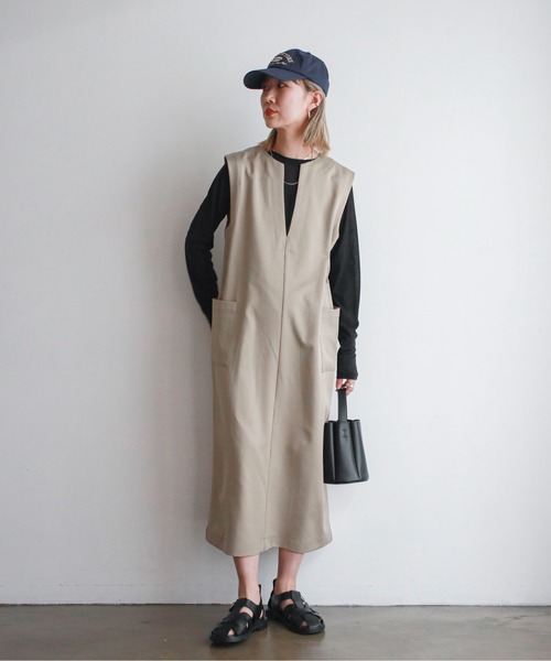 feepur(フェピュール)の「キーネックノースリロングジャンスカ(ワンピース・レディース・ブラック/カーキ・MEDIUM)」の16枚目の写真