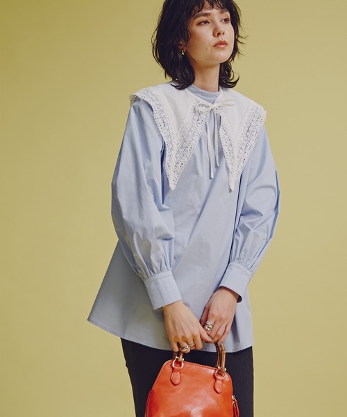 N.（N. Natural Beauty Basic）（エヌエヌナチュラルビューティーベーシック）の「◆レースカラーチュニックブラウス（Tシャツ/カットソー・レディース・ブラック/オフホワイト/ブルー・MEDIUM）」の3枚目の写真