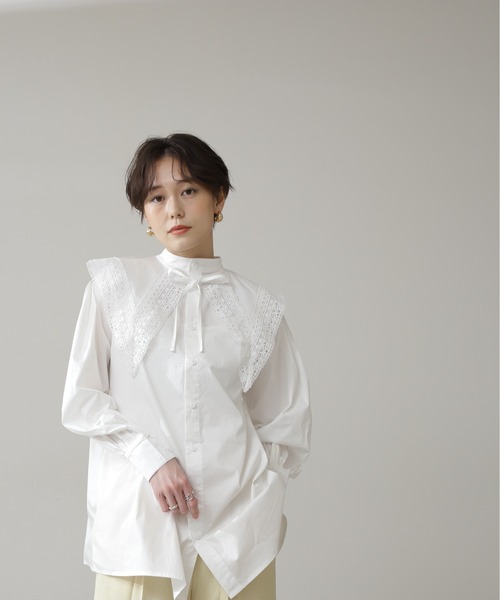 N.（N. Natural Beauty Basic）（エヌエヌナチュラルビューティーベーシック）の「◆レースカラーチュニックブラウス（Tシャツ/カットソー・レディース・ブラック/オフホワイト/ブルー・MEDIUM）」の10枚目の写真