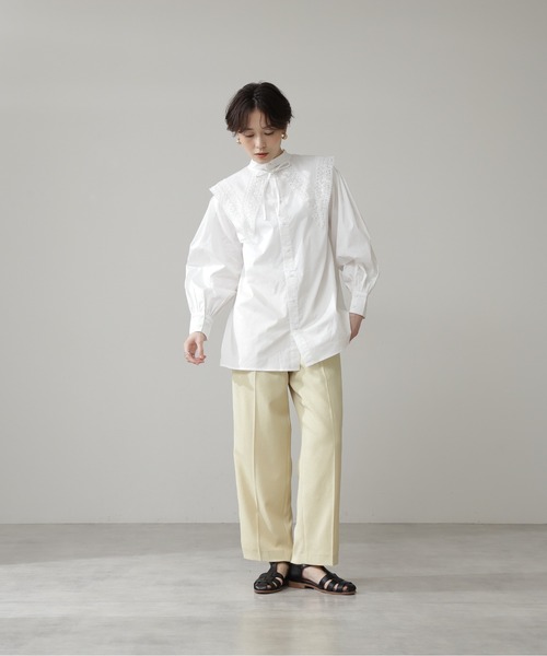 N.（N. Natural Beauty Basic）（エヌエヌナチュラルビューティーベーシック）の「◆レースカラーチュニックブラウス（Tシャツ/カットソー・レディース・ブラック/オフホワイト/ブルー・MEDIUM）」の12枚目の写真