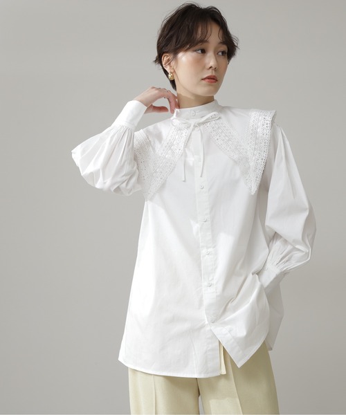 N.（N. Natural Beauty Basic）（エヌエヌナチュラルビューティーベーシック）の「◆レースカラーチュニックブラウス（Tシャツ/カットソー・レディース・ブラック/オフホワイト/ブルー・MEDIUM）」の13枚目の写真