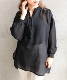 moment+ | *New Arrival*エステルガーゼ スタンドカラー多釦ギャザーブラウス(シャツ/ブラウス)