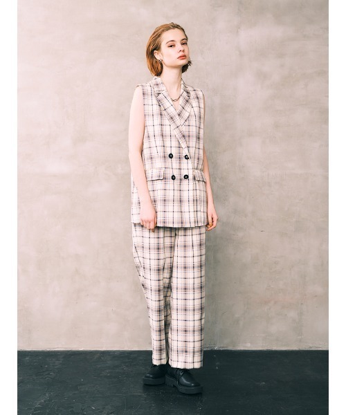 ENVYM(アンビー)の「ダブルブレストルーズベスト(ベスト・レディース・ブラック/ベージュ/チェック/グレー・FREE)」の7枚目の写真