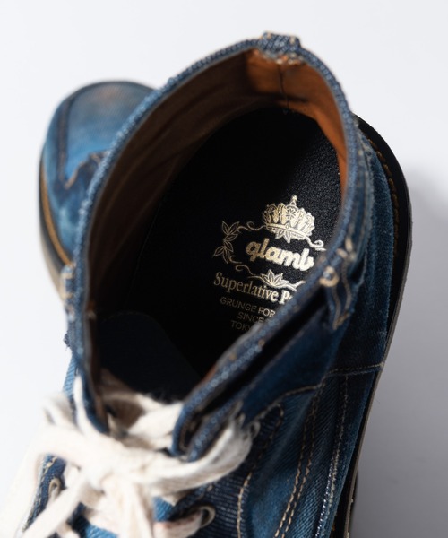 glamb（グラム）の「Denim Basket Shoes / デニムバスケットシューズ（スニーカー・メンズ・インディゴブルー/ブラック・2/3/4/1）」の3枚目の写真