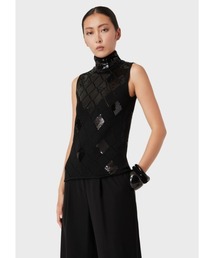 【エンポリオ アルマーニ】EMPORIO ARMANI スパンコール ハイネック ノースリーブニット