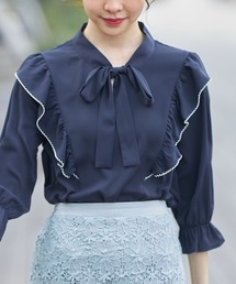 tocco closet | 配色ライン入りラッフルフリルボウタイリボンブラウス(シャツ/ブラウス)