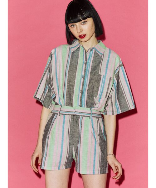 jouetie（ジュエティ）の「マルチストライプパターンシャツ【セットアップ対応】（シャツ/ブラウス・レディース・ブラック/イエロー/ブルー・MEDIUM）」の2枚目の写真