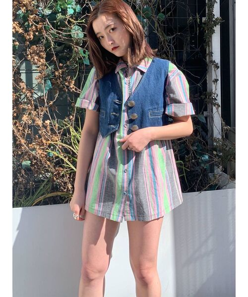 jouetie（ジュエティ）の「マルチストライプパターンシャツ【セットアップ対応】（シャツ/ブラウス・レディース・ブラック/イエロー/ブルー・MEDIUM）」の8枚目の写真