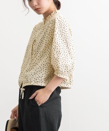 エンブロイダリー・ドット フリル衿5分袖ブラウス
