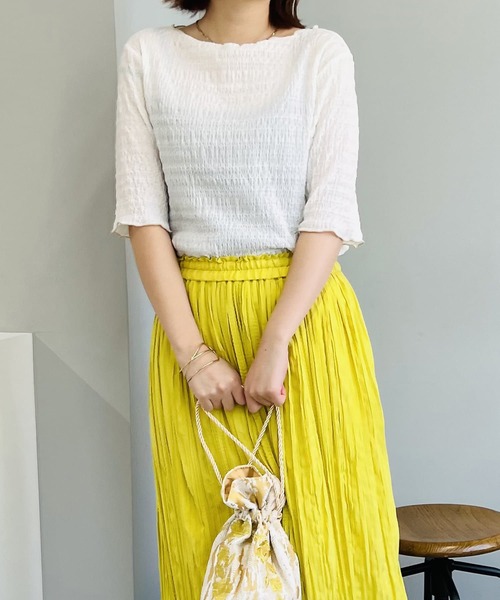 un dix cors（アンディコール）の「インナーに大活躍　ボートネック配色メロウプルオーバー（Tシャツ/カットソー・レディース・ブラック/オフホワイト/オレンジ・FREE）」の2枚目の写真