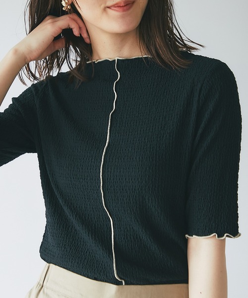 un dix cors（アンディコール）の「インナーに大活躍　ボートネック配色メロウプルオーバー（Tシャツ/カットソー・レディース・ブラック/オフホワイト/オレンジ・FREE）」の3枚目の写真