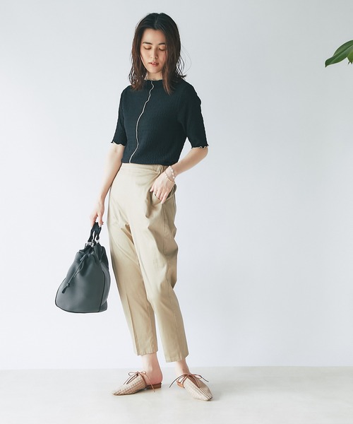 un dix cors（アンディコール）の「インナーに大活躍　ボートネック配色メロウプルオーバー（Tシャツ/カットソー・レディース・ブラック/オフホワイト/オレンジ・FREE）」の4枚目の写真