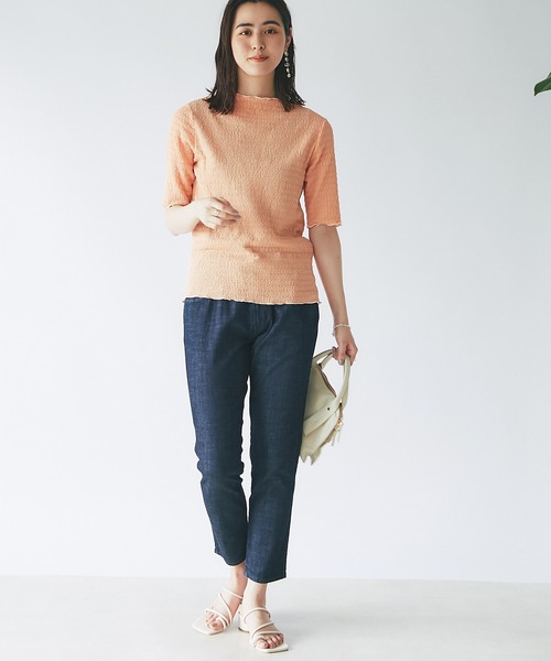 un dix cors（アンディコール）の「インナーに大活躍　ボートネック配色メロウプルオーバー（Tシャツ/カットソー・レディース・ブラック/オフホワイト/オレンジ・FREE）」の13枚目の写真