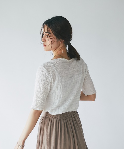 un dix cors（アンディコール）の「インナーに大活躍　ボートネック配色メロウプルオーバー（Tシャツ/カットソー・レディース・ブラック/オフホワイト/オレンジ・FREE）」の21枚目の写真