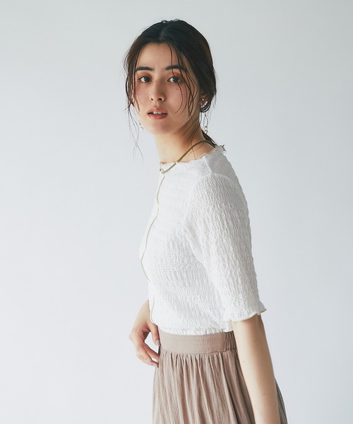 un dix cors（アンディコール）の「インナーに大活躍　ボートネック配色メロウプルオーバー（Tシャツ/カットソー・レディース・ブラック/オフホワイト/オレンジ・FREE）」の10枚目の写真