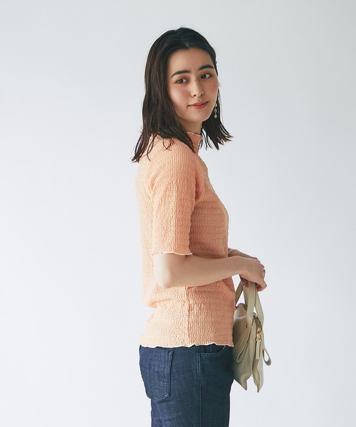 un dix cors（アンディコール）の「インナーに大活躍　ボートネック配色メロウプルオーバー（Tシャツ/カットソー・レディース・ブラック/オフホワイト/オレンジ・FREE）」の12枚目の写真