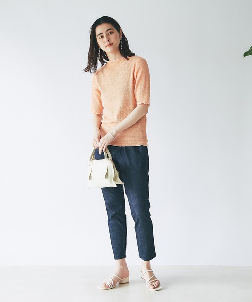 un dix cors（アンディコール）の「インナーに大活躍　ボートネック配色メロウプルオーバー（Tシャツ/カットソー・レディース・ブラック/オフホワイト/オレンジ・FREE）」の9枚目の写真