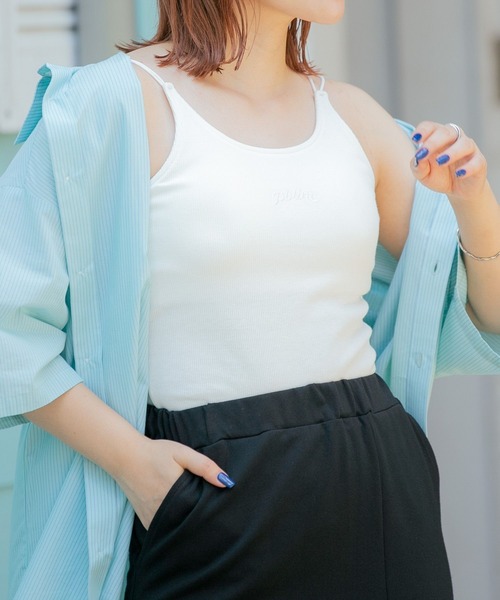 PBLIM（ページボーイリム）の「PAGEBOYLIM/カップ付きロゴシシュウキャミ（キャミソール・レディース・ブラック/オフホワイト/ブルー・FREE）」の4枚目の写真