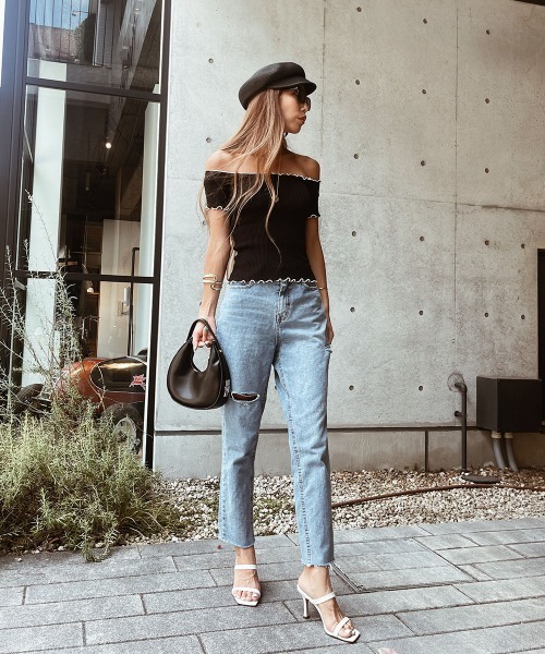 esutoreja（エストレジャ）の「ダメージデザインストレートデニム（デニムパンツ・レディース・ブルー・S/M）」の6枚目の写真