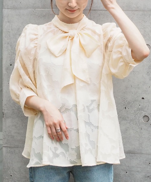 tiptop（ティップトップ）の「前後2wayボウタイ付きブラウス（シャツ/ブラウス・レディース・アイボリー/オフホワイト/ブラック・FREE）」の13枚目の写真