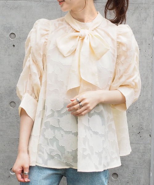 tiptop（ティップトップ）の「前後2wayボウタイ付きブラウス（シャツ/ブラウス・レディース・アイボリー/オフホワイト/ブラック・FREE）」の14枚目の写真