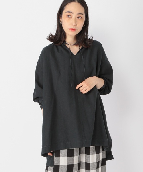 studio CLIP（スタディオクリップ）の「コットンリネンスキッパーチュニック（シャツ/ブラウス・レディース・スモーク/ライトベージュ/ライトブルー・FREE）」の3枚目の写真