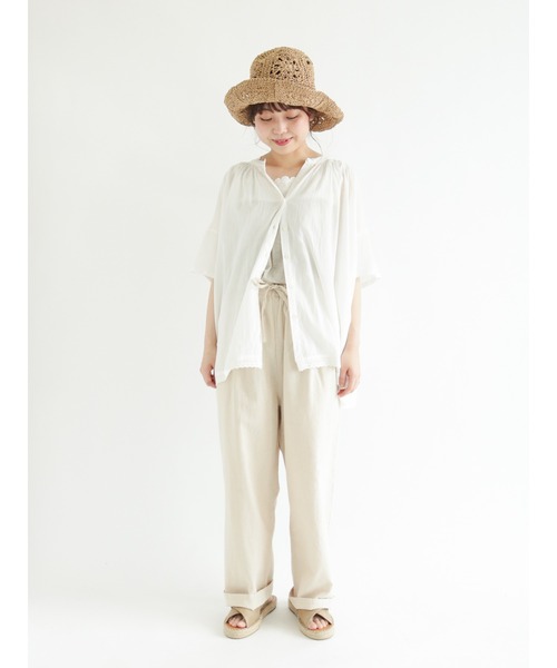 Samansa Mos2（サマンサ モスモス）の「コットンリネンストレートイージーパンツ（その他パンツ・レディース・ブラック/グリーン/マスタード/キナリ・ﾌﾘ-）」の8枚目の写真