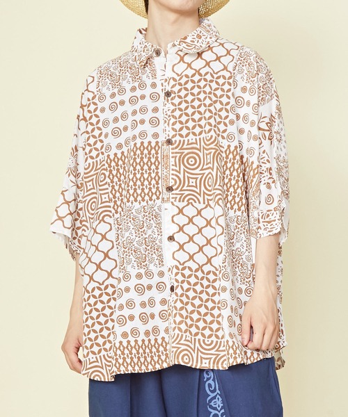 チャイハネ（チャイハネ）の「【チャイハネ】タイルノMEN'Sシャツ（シャツ/ブラウス・メンズ・ベージュ/ネイビー/グリーン・FREE）」の10枚目の写真