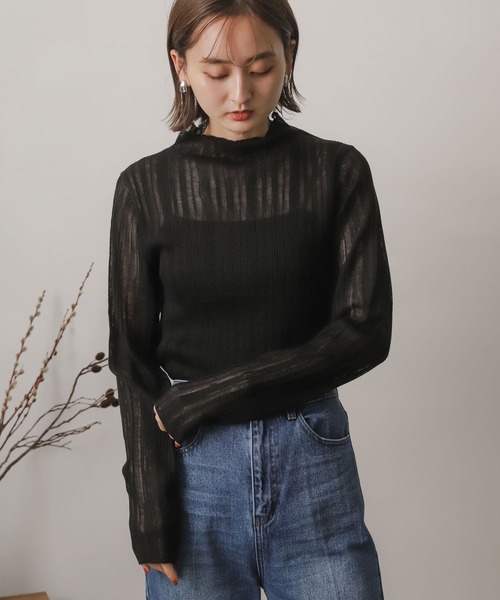 SENSE OF PLACE by URBAN RESEARCH（センスオブプレイスバイアーバンリサーチ）の「シアーコンパクトセーター（ニット/セーター・レディース・ライトブルー/オレンジ/グリーン/ブラック・ONE）」の2枚目の写真