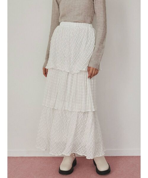 merry jenny(メリージェニー)の「checkシアーテイアードスカート(スカート・レディース・アイボリー/オフホワイト/ブラック・FREE)」の2枚目の写真