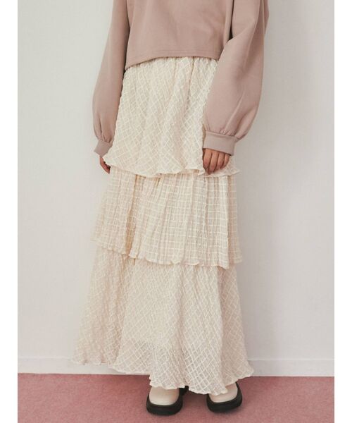 merry jenny(メリージェニー)の「checkシアーテイアードスカート(スカート・レディース・アイボリー/オフホワイト/ブラック・FREE)」の3枚目の写真