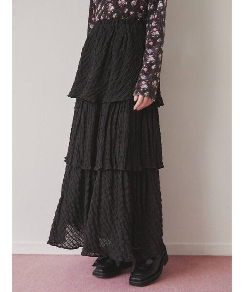 merry jenny(メリージェニー)の「checkシアーテイアードスカート(スカート・レディース・アイボリー/オフホワイト/ブラック・FREE)」の1枚目の写真